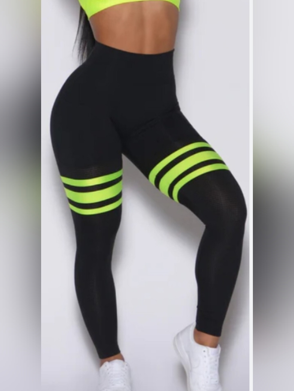 BOMBSHELL SPORTSWEAR THIGH HIGH RISE LEGGING L BLACK NEON YELLOW GREEN